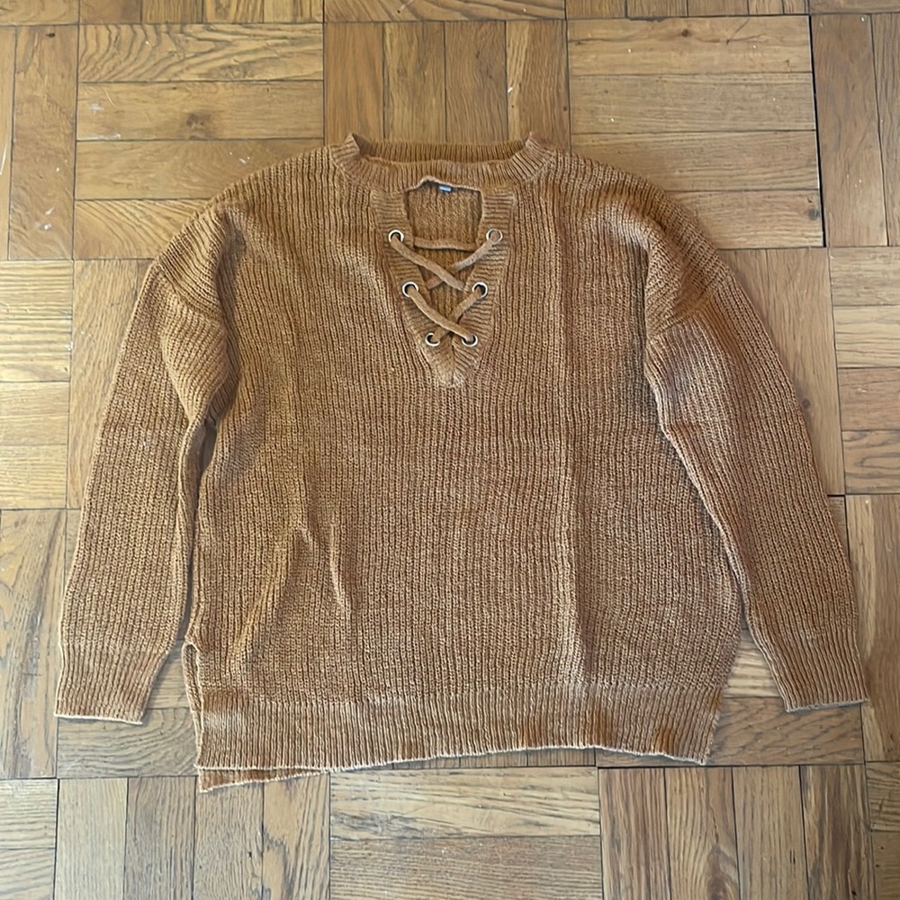 Light Brown V-Cut out Sweater
